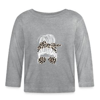 Mama Unordentlicher Dutt Leopard - Baby Bio-Langarmshirt - Grau meliert - Vorne