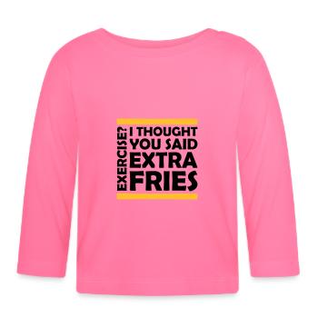 Exercise Extra Fries Zitat - Baby Bio-Langarmshirt - Azalea - Vorne