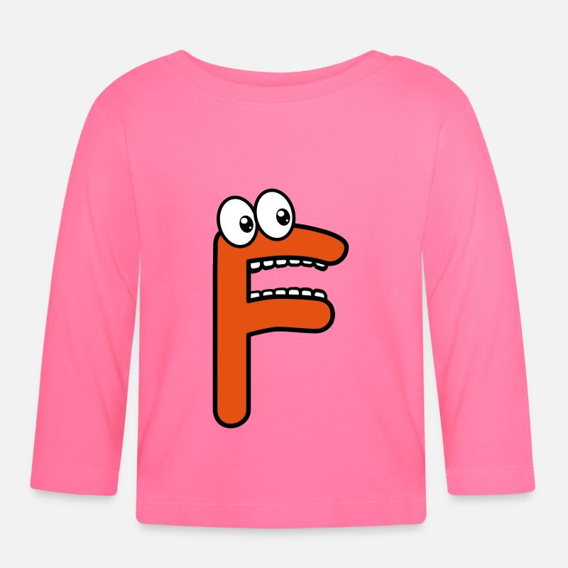 F - Buchstabe F mit Augen 👀 - Baby Bio-Langarmshirt - Azalea