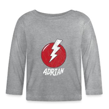 Lightning Name Shirt Superhero Superhero adrian - Organic Baby Long Sleeve T-Shirt - heather grey - Front