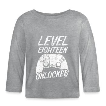 Level 18 Unlocked 18. Geburtstag - Baby Bio-Langarmshirt - Grau meliert - Vorne