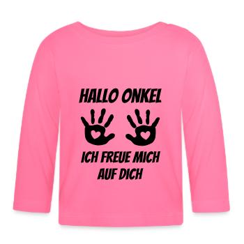Hallo Onkel ich freue mich auf dich Du wirst Onkel - Baby Bio-Langarmshirt - Azalea - Vorne