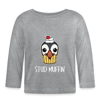 Stud Muffin Puffin Papageientaucher Wortspiel - Baby Bio-Langarmshirt - Grau meliert - Vorne