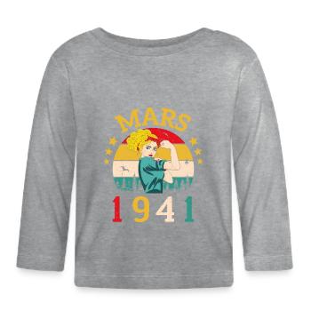 Mars 1941 Anniversaire Idée Cadeau Vintage 1941 - T-shirt manches longues bio Bébé - gris chiné - Devant
