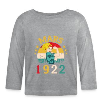 Mars 1922 Anniversaire Idée Cadeau Vintage 1922 - T-shirt manches longues bio Bébé - gris chiné - Devant