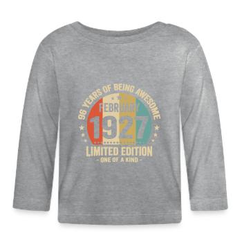 96 Years Of Being Awesome Since February 1927 - Organic Baby Long Sleeve T-Shirt - heather grey - Front