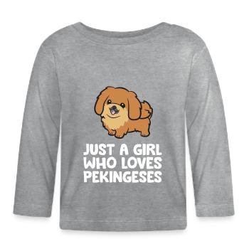 Juste une fille qui aime Pékinois - T-shirt manches longues bio Bébé - gris chiné - Devant