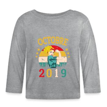 Octobre 2019 Anniversaire Vintage Idée Cadeau - T-shirt manches longues bio Bébé - gris chiné - Devant