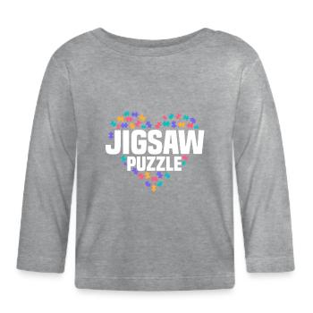 Cute Puzzle Heart Design for Puzzler - Organic Baby Long Sleeve T-Shirt - heather grey - Front