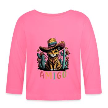 Cinco de Mayo Cat Mexican Cat Amigo - T-shirt manches longues bio Bébé - rose azalée - Devant