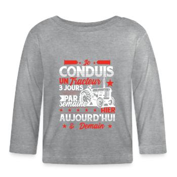 Conducteur Tracteur - T-shirt manches longues bio Bébé - gris chiné - Devant
