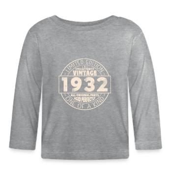 Vintage 1932 Gift, 91/92 Years - Organic Baby Long Sleeve T-Shirt - heather grey - Front