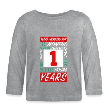 Kinder 1 Jahre Geburtstag Monate Stunden - Baby Bio-Langarmshirt - Grau meliert - Vorne