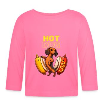 Hot Dog Dackel Hund Grillen Fast Food Senf Lustig - Baby Bio-Langarmshirt - Azalea - Vorne