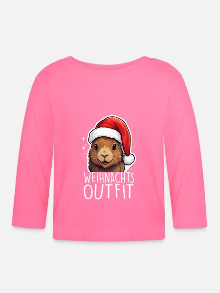 Weihnachtsoutfit Capybara - Baby Bio-Langarmshirt - Azalea