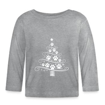 Christmas Tree Paw Paw Print Dog Cat Wau - Organic Baby Long Sleeve T-Shirt - heather grey - Front