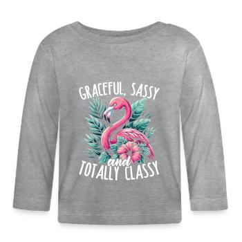 Graceful, Sassy, and Totally Classy Flamingo - Baby Bio-Langarmshirt - Grau meliert - Vorne
