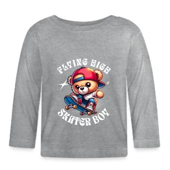 Ours en peluche skateur sur skateboard - T-shirt manches longues bio Bébé - gris chiné - Devant