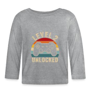 2nd birthday - 2 years Gamer Level 2 unlocked - Organic Baby Long Sleeve T-Shirt - heather grey - Front