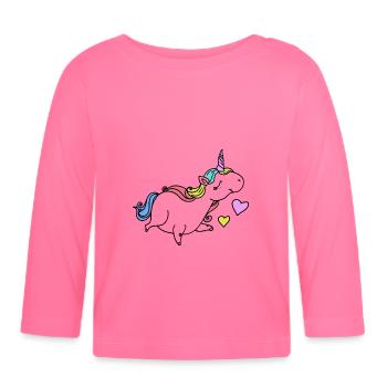 Licorne douce épaisse - T-shirt manches longues bio Bébé - rose azalée - Devant