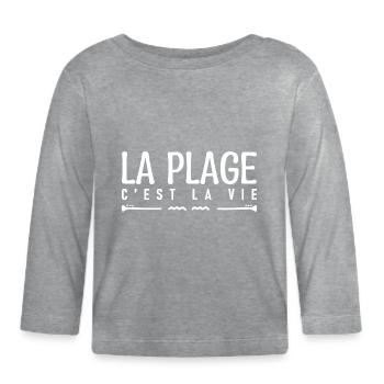 La plage c'est la vie. cadeau pour la vacances. - T-shirt manches longues bio Bébé - gris chiné - Devant