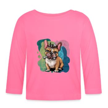 Bouledogue français jouant aux échecs - T-shirt manches longues bio Bébé - rose azalée - Devant
