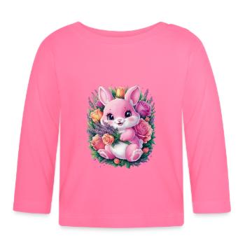 Süßes Kawaii Hase mit Rosen und Lavendel - Baby Bio-Langarmshirt - Azalea - Vorne
