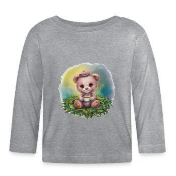 L’ours en peluche adore le thé - T-shirt manches longues bio Bébé - gris chiné - Devant