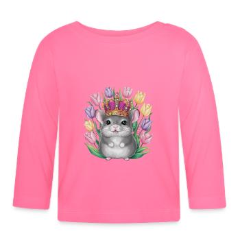 Kawaii Chinchilla mit Krone und bunten Tulpen - Baby Bio-Langarmshirt - Azalea - Vorne