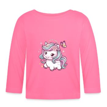 Niedliches Kawaii Einhorn mit Schmetterling - Baby Bio-Langarmshirt - Azalea - Vorne