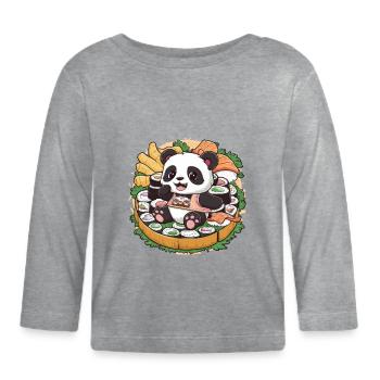 Süßer Kawaii Panda mit großer Sushi Variation - Baby Bio-Langarmshirt - Grau meliert - Vorne
