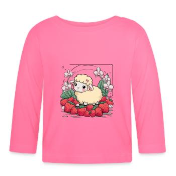 Süßes Kawaii Schaf mit Erdbeeren & Orchideen - Baby Bio-Langarmshirt - Azalea - Vorne