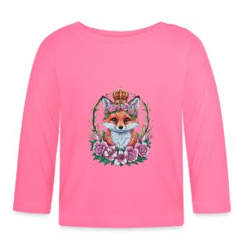 Cartoon Kawaii Fuchs mit Krone, Rosen und Lillien - Baby Bio-Langarmshirt - Azalea - Vorne