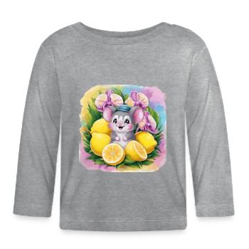 Souris kawaii de dessin animé avec des citrons et des orchidées. - T-shirt manches longues bio Bébé - gris chiné - Devant