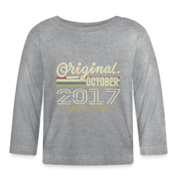 Né en Octobre 2017 Rétro Anniversaire Octobre 2017 - T-shirt manches longues bio Bébé - gris chiné - Devant