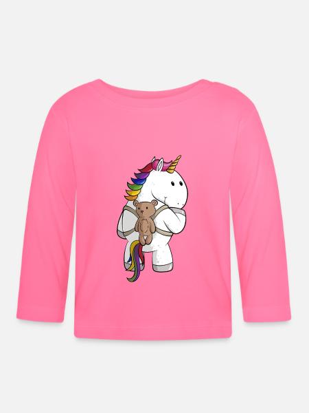 Comic Einhorn mit Rucksack - Baby Bio-Langarmshirt - Azalea