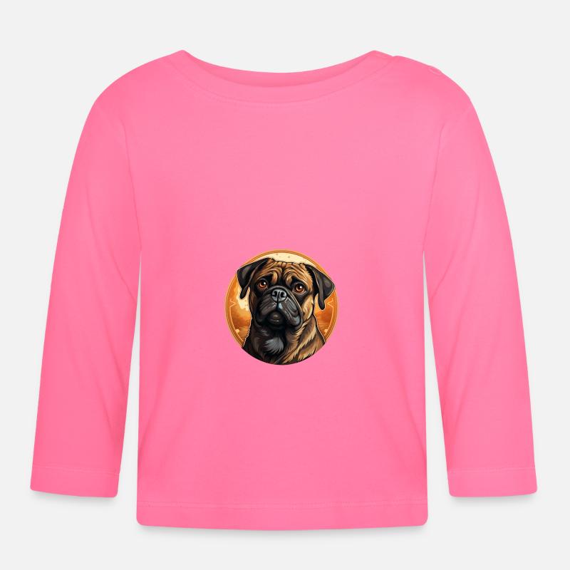 Treu blickender Mops Kopf - Baby Bio-Langarmshirt - Azalea