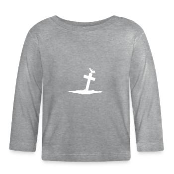 Grabstein mit Fledermaus weiß - Baby Bio-Langarmshirt - Grau meliert - Vorne