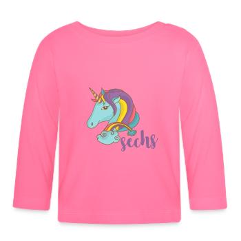 Licorne 6ème anniversaire - T-shirt manches longues bio Bébé - rose azalée - Devant