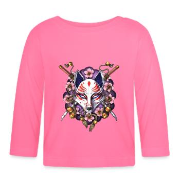 Kitsune Japanische Fuchsmaske - Baby Bio-Langarmshirt - Azalea - Vorne