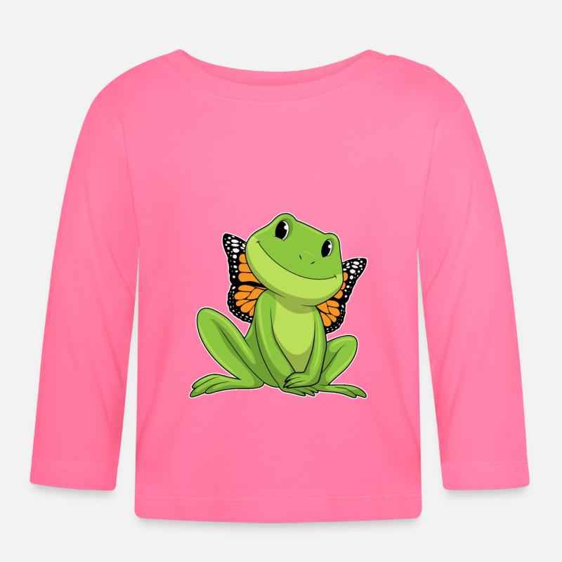 Grenouille avec papillon - T-shirt manches longues bio Bébé - rose azalée