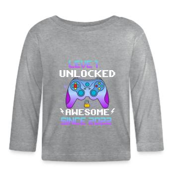 Niveau 1 Débloqué Génial depuis 2022 Funny Gamer 1 - T-shirt manches longues bio Bébé - gris chiné - Devant