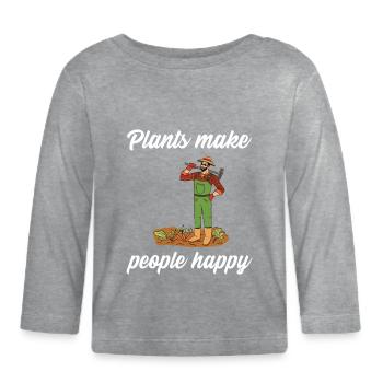 Plants make people happy - Plats Botanik - Baby Bio-Langarmshirt - Grau meliert - Vorne