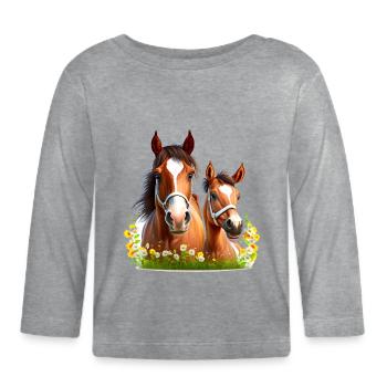 Chemise cheval Cheval Saule Fleurs Poulain Fille - T-shirt manches longues bio Bébé - gris chiné - Devant