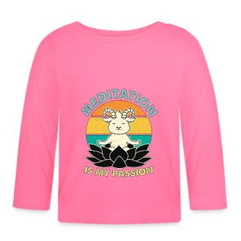 La méditation est ma passion Exercice Yoga Amoureux des chèvres - T-shirt manches longues bio Bébé - rose azalée - Devant