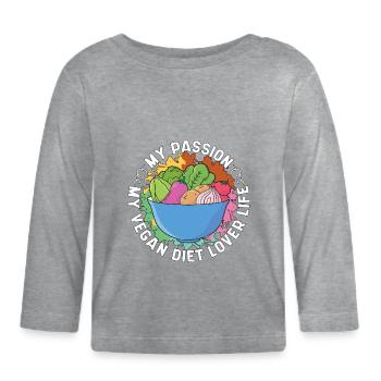 Végétalien Amoureux du régime Ma passion Mon véganisme Sans viande - T-shirt manches longues bio Bébé - gris chiné - Devant