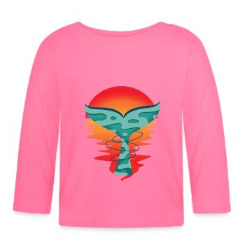 Océan coucher de soleil poisson salutation aileron de requin Ahoy - T-shirt manches longues bio Bébé - rose azalée - Devant