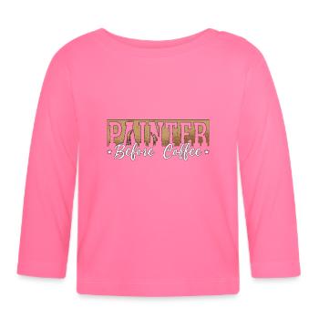 Peintre avant café Peintre amateur de café - T-shirt manches longues bio Bébé - rose azalée - Devant