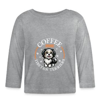 Café et terrier tibétain - T-shirt manches longues bio Bébé - gris chiné - Devant