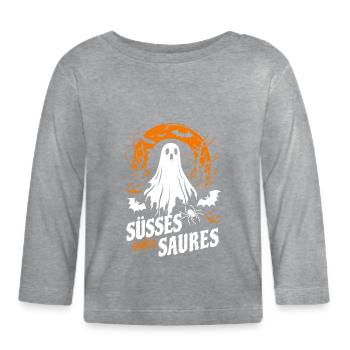 Halloween Gespenst - Süßes oder Saures - Baby Bio-Langarmshirt - Grau meliert - Vorne